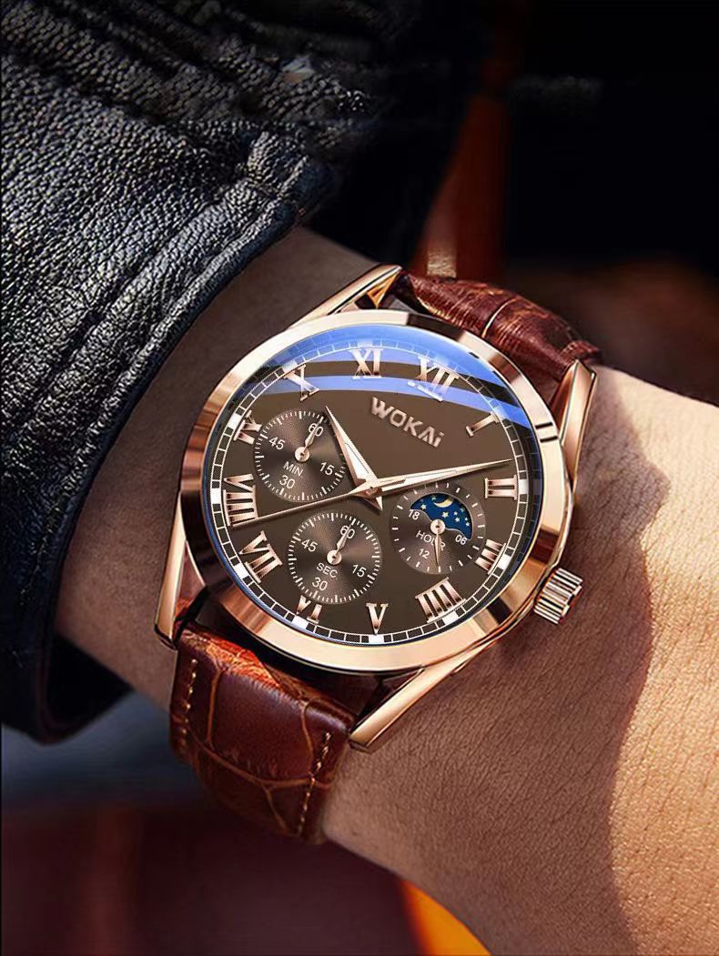 Men&#039;s Leather Strap Quartz Watch Alloy Watch