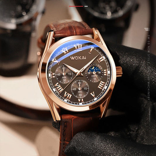 Men&#039;s Leather Strap Quartz Watch Alloy Watch